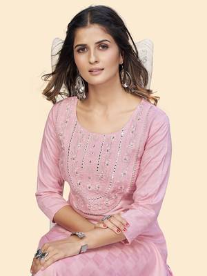Vbuyz Women'S Embroidered & Mirror Straight Fancy Rayon Pink Stitched Kurta 6