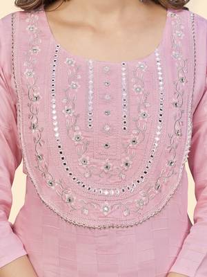 Vbuyz Women'S Embroidered & Mirror Straight Fancy Rayon Pink Stitched Kurta 7