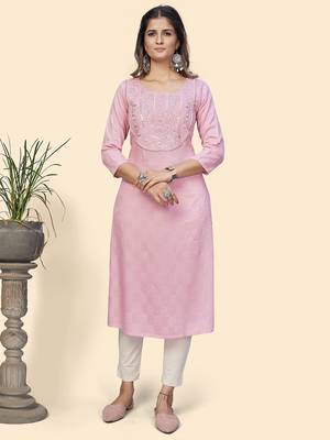 Vbuyz Women'S Embroidered & Mirror Straight Fancy Rayon Pink Stitched Kurta 8