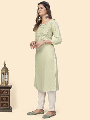 Vbuyz Women'S Embroidered & Mirror Straight Fancy Rayon Pista Stitched Kurta 4