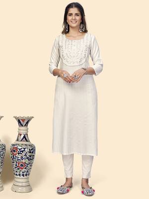 Vbuyz Women'S Embroidered & Mirror Straight Fancy Rayon White Stitched Kurta 1