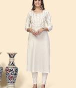 Vbuyz Women'S Embroidered & Mirror Straight Fancy Rayon White Stitched Kurta