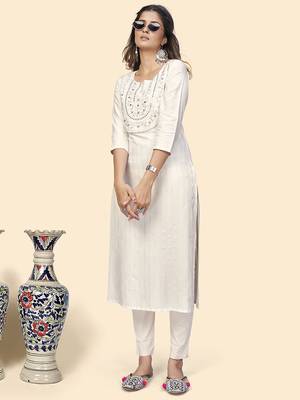 Vbuyz Women'S Embroidered & Mirror Straight Fancy Rayon White Stitched Kurta 2