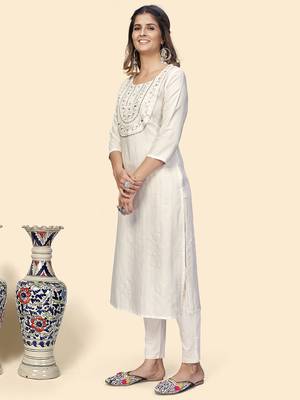 Vbuyz Women'S Embroidered & Mirror Straight Fancy Rayon White Stitched Kurta 4