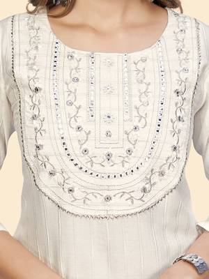 Vbuyz Women'S Embroidered & Mirror Straight Fancy Rayon White Stitched Kurta 7