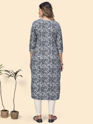 Vbuyz Women'S Print & Embroidered Straight Cotton Grey Stitched Kurta 3