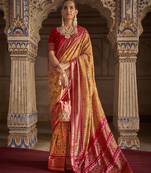   light orange printed silk saree with blouse