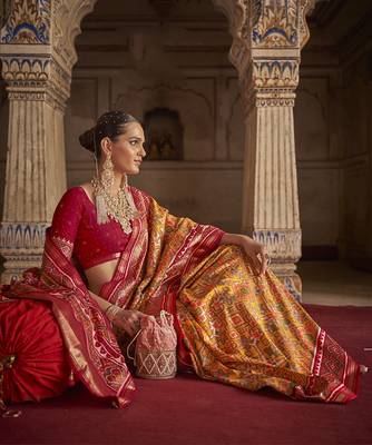   light orange printed silk saree with blouse 2