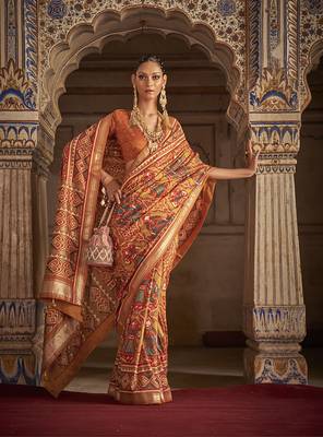   light orange printed silk saree with blouse 1