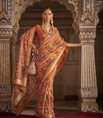   light orange printed silk saree with blouse