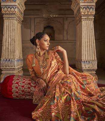   light orange printed silk saree with blouse 2