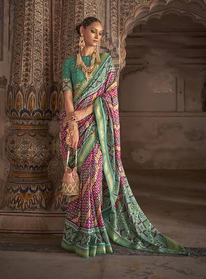   multicolor printed silk saree with blouse 1