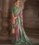   multicolor printed silk saree with blouse