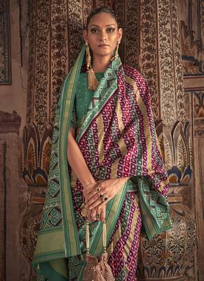   multicolor printed silk saree with blouse 2