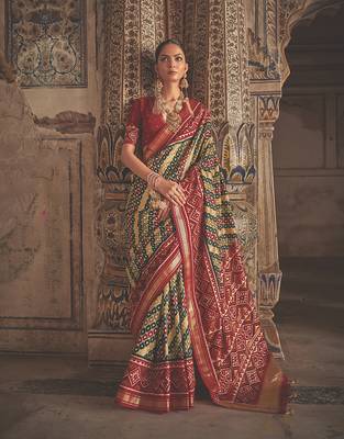   multicolor printed silk saree with blouse 1