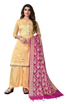 Beige woven chanderi salwar