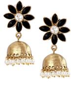 Cute Flower 18K Gold Plated Spinel Black Pearl Jhumki Earring for Women