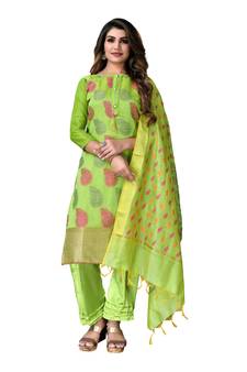 Green woven jacquard salwar