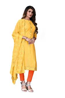 Yellow embroidered cotton salwar