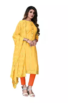 Yellow embroidered cotton salwar