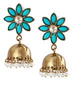 Cute Flower 18K Gold Plated Turquoise Blue Pearl Jhumki Earring for Women