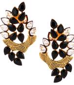 Floral Marquise 18K Gold Plated Black Kundan Stud Earring for Women
