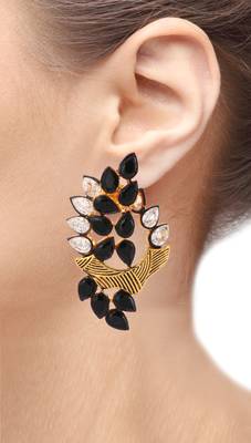 Floral Marquise 18K Gold Plated Black Kundan Stud Earring for Women 3