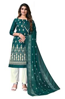 Green embroidered cotton salwar