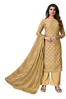 Beige embroidered chanderi salwar