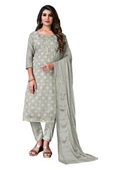 Grey embroidered chanderi salwar