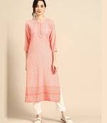 Orange embroidered rayon long-kurtis