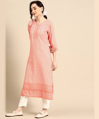 Orange embroidered rayon long-kurtis 2