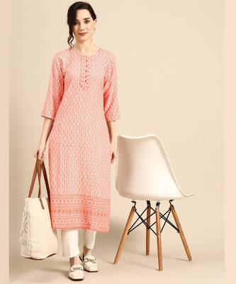 Orange embroidered rayon long-kurtis 3