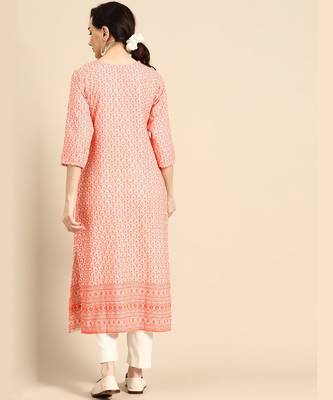 Orange embroidered rayon long-kurtis 4