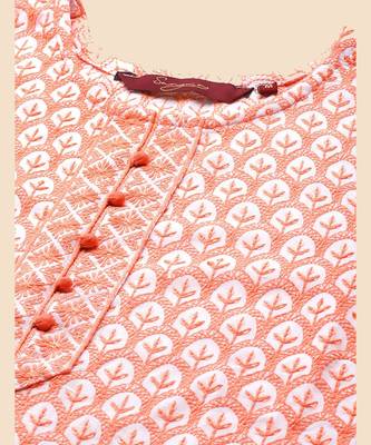 Orange embroidered rayon long-kurtis 5
