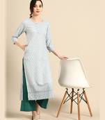 Blue embroidered rayon long-kurtis