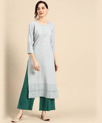 Blue embroidered rayon long-kurtis 2