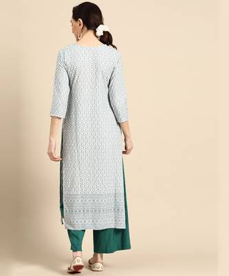 Blue embroidered rayon long-kurtis 4