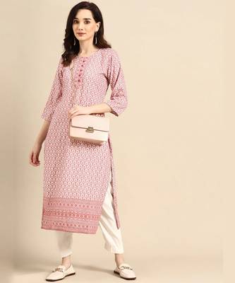 Pink embroidered rayon long-kurtis 1