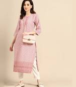 Pink embroidered rayon long-kurtis