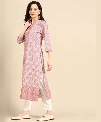 Pink embroidered rayon long-kurtis 2