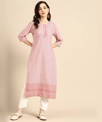 Pink embroidered rayon long-kurtis 3