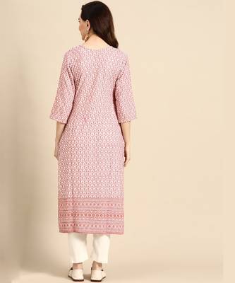 Pink embroidered rayon long-kurtis 4