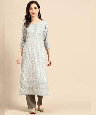 Grey embroidered rayon long-kurtis 1