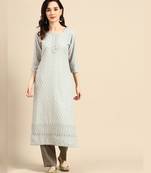 Grey embroidered rayon long-kurtis
