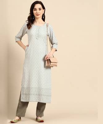 Grey embroidered rayon long-kurtis 2