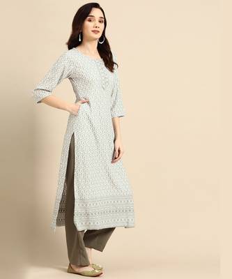 Grey embroidered rayon long-kurtis 3