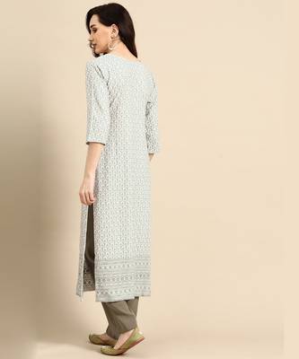 Grey embroidered rayon long-kurtis 4