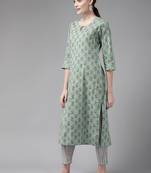 Green floral print cotton salwar