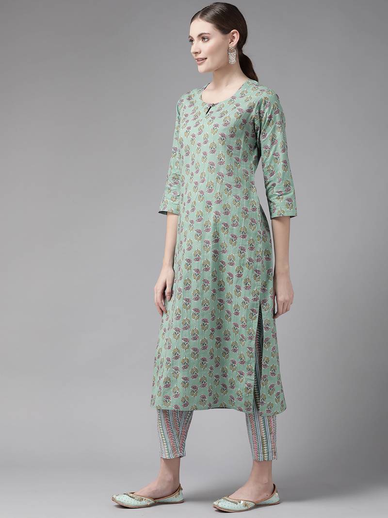 Green floral print cotton salwar